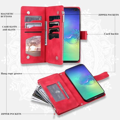 حافظة هاتف Asuwish لهاتف Samsung Galaxy S10 Plus مع واقي شاشة من الزجاج المقسى وحزام معصم وزهرة ماندالا وسحاب وحامل بطاقات خلية S10+ S10plus 10S Edge S 10 10plus أزرق in Saudi Arabia