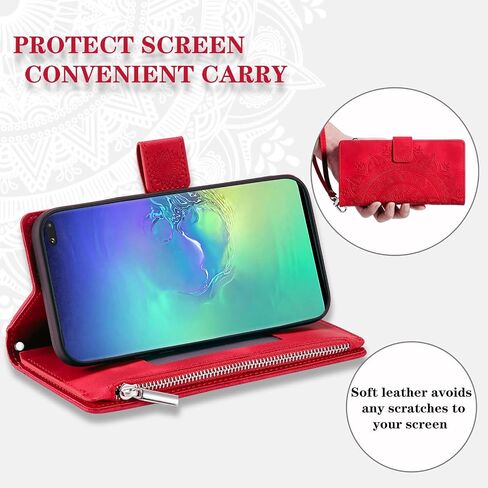 حافظة هاتف Asuwish لهاتف Samsung Galaxy S10 Plus مع واقي شاشة من الزجاج المقسى وحزام معصم وزهرة ماندالا وسحاب وحامل بطاقات خلية S10+ S10plus 10S Edge S 10 10plus أزرق in Saudi Arabia