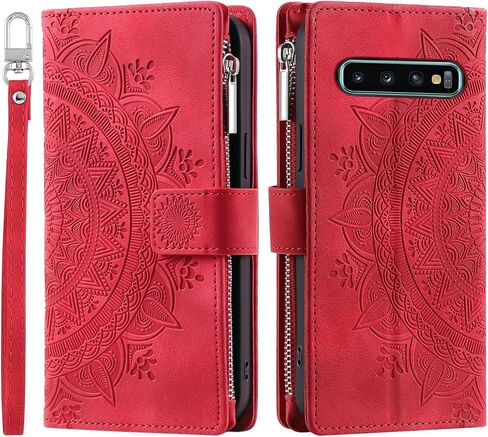 حافظة هاتف Asuwish لهاتف Samsung Galaxy S10 Plus مع واقي شاشة من الزجاج المقسى وحزام معصم وزهرة ماندالا وسحاب وحامل بطاقات خلية S10+ S10plus 10S Edge S 10 10plus أزرق in Saudi Arabia