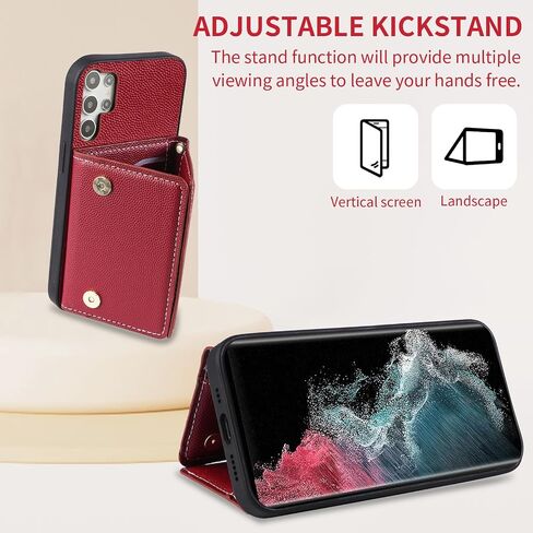 Phone Case for Samsung Galaxy S23 Ultra 5G Wallet Cover with Crossbody Shoulder Strap and Leather Credit Card Holder Pocket Slim Stand Cell S23Ultra 23S S 23 23Ultra 6.8 inch Girls Men Red in Saudi Arabia