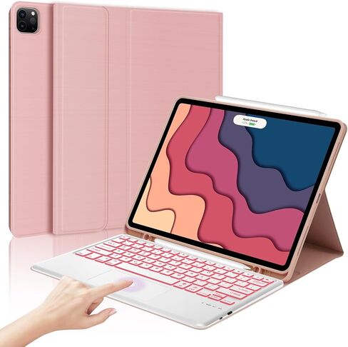 حافظة لوحة مفاتيح لجهاز iPad Air 13 بوصة 2024 وiPad Pro 12.9 مع لوحة مفاتيح الجيل السادس/الخامس/الرابع/الثالث، لوحة مفاتيح لاسلكية رفيعة مغناطيسية قابلة للفصل، 7 ألوان بإضاءة خلفية، غطاء فوليو ذكي مع حامل أقلام in Saudi Arabia