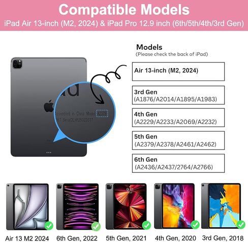 حافظة لوحة مفاتيح لجهاز iPad Air 13 بوصة 2024 وiPad Pro 12.9 مع لوحة مفاتيح الجيل السادس/الخامس/الرابع/الثالث، لوحة مفاتيح لاسلكية رفيعة مغناطيسية قابلة للفصل، 7 ألوان بإضاءة خلفية، غطاء فوليو ذكي مع حامل أقلام in Saudi Arabia