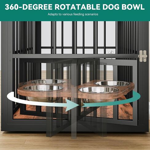 YITAHOME 88.6" Large Corner Dog Crate Furniture for 2 Dogs, Heavy Duty Wooden Dog Kennel with Dog Bowls & Cushion & 3 Doors, Large Double Dog Crate Furniture TV Stand for Medium Large Dog, Brown in Saudi Arabia