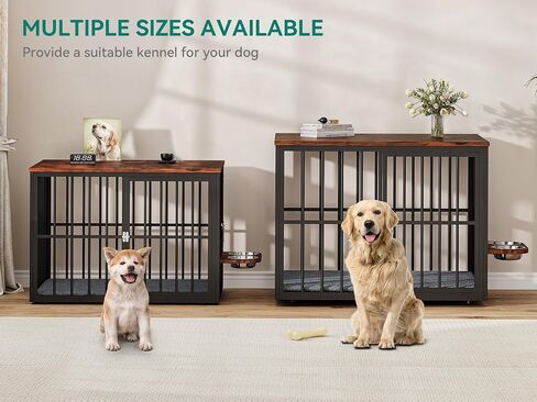 YITAHOME 88.6" Large Corner Dog Crate Furniture for 2 Dogs, Heavy Duty Wooden Dog Kennel with Dog Bowls & Cushion & 3 Doors, Large Double Dog Crate Furniture TV Stand for Medium Large Dog, Brown in Saudi Arabia