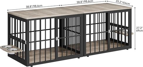 YITAHOME 88.6" Large Corner Dog Crate Furniture for 2 Dogs, Heavy Duty Wooden Dog Kennel with Dog Bowls & Cushion & 3 Doors, Large Double Dog Crate Furniture TV Stand for Medium Large Dog, Brown in Saudi Arabia