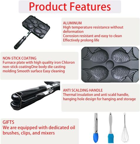 Taiyaki Fish-shaped Cake Pan, Non-stick Waffle Cake Maker with Long Handle, Pancake Baking Double Pan Mold Pan Mold for Home DIY Cooking Party Dessert in Saudi Arabia