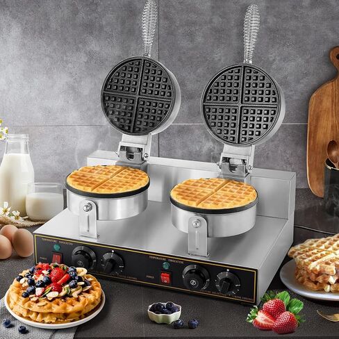 2400W Waffle Maker, Classic Rotating Belgian Waffle Maker with Nonstick Plates, Fast Heating Double Heads with Insulated Handle, Wide Application for Restaurants in Saudi Arabia