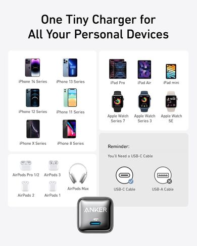Anker USB C Charger Block 20W (Nano Pro), PIQ 3.0 Compact Fast Charger for iPhone 17/16/15/14/13 Series, Galaxy, Pixel 4/3, iPad (Cable Not Included) | For iPhone 17/16/15/14/13, Galaxy, Pixel 4/3, iPad and More Devices (Cable Not Included) in Kuwait