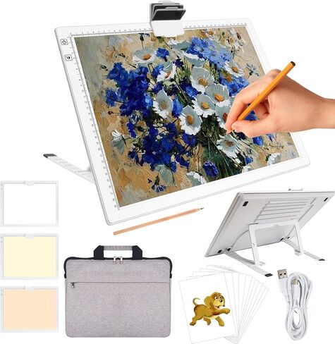 KOBAIBAN Wireless A3 Light Pad with Carry Bag, Foldable Stand, Top Clip, 3 Colors/Stepless/6-level Dimmable Brightness Rechargeable tracing Light Box/Board for Weeding Vinyl, Diamond Painting (White) in Saudi Arabia
