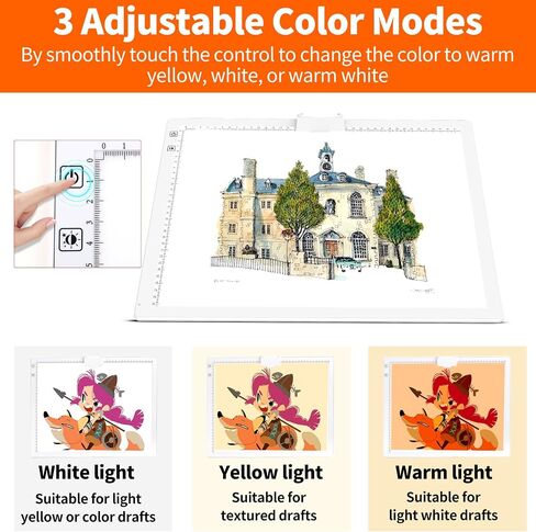 KOBAIBAN Wireless A3 Light Pad with Carry Bag, Foldable Stand, Top Clip, 3 Colors/Stepless/6-level Dimmable Brightness Rechargeable tracing Light Box/Board for Weeding Vinyl, Diamond Painting (White) in Saudi Arabia
