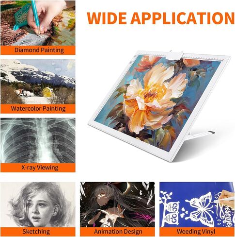 KOBAIBAN Wireless A3 Light Pad with Carry Bag, Foldable Stand, Top Clip, 3 Colors/Stepless/6-level Dimmable Brightness Rechargeable tracing Light Box/Board for Weeding Vinyl, Diamond Painting (White) in Saudi Arabia