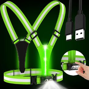 LED Reflective Vest Running,3 Lights High Visibility Reflective Running Gear,USB Rechargeable Light Up Vest for Walking Running Cycling,Adjustable fits Well for Men Women Kids