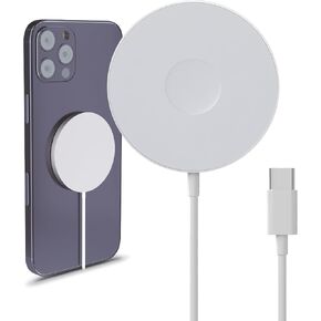 MMOBIEL Magnetic Wireless Charger 15W Compatible with MagSafe iPhone 16/15/14/13 Series, AirPods 3/2/Pro, Apple Watch All Series, Samsung Galaxy Buds, S24/S23/S22/S21/Note - USB C - 3.3 Foot – White