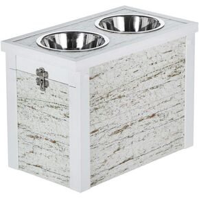New Age Pet ECOFLEX Piedmont 2-Bowl Diner مع صندوق تخزين بغطاء منزلق، باللون الأبيض الفاتح (EHHF307XL)