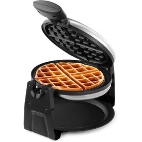 Holstein Housewares Rotating Belgian Waffle Maker with Non-Stick Coating, Stainless Steel, 7-INCH, Thick Belgian Waffles in Minutes | Perfect for Breakfast, Brunch, and Snacks