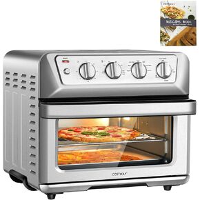 COSTWAY Air Fryer Toaster Oven, 7-in-1 Convection Countertop Oven w/Auto-Shut-Off, Timer, Accessories, Cookbook, 1800W, 21.5 QT Air Fryer Toaster Oven Combo, Bake, Broil, Toast, Stainless Steel