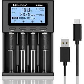 LiitoKala LII-M4 4-Bay 18650 Battery Charger, Universal Battery Charger,Test Battery Capacity,LCD Display Fast Charging for 3.7V 26650 18650 18350 20650 14500 18500 1.2V AA AAA C SC Size Batteries