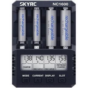 SKYRC NC1600 AA/AAA Battery Charger Discharge High Capacity for 4 AA NiMH Rechargeable Batteries Recharge Pro Charger for A Batteries, black