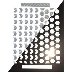 Brightest Reflective Stickers - 3 Sheets - 249 Pices, Silver Prismatic High Intensity Retro Reflective Decals - Hexagon, Chevron and Rectangles 720+ cd/lx/m2