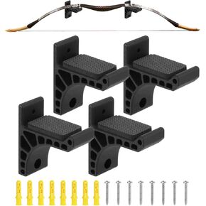 QWORK Archery Bow Wall Mount Storage Rack – Universal Bow Holder Stand for Recurve, Compound, and Longbows – 2 Pairs ABS Material, Protective Sponge Pad, Firm & Durable – Black