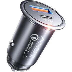 AINOPE 67.5W iPhone 16 Car Charger USB C Fast Charging,Cigarette Lighter Adapter PD&QC All Metal Mini Car Charger Adapter,Type C Car Charger for iPhone 16 Pro Max Plus 15 14 13 12,Samsung,Black