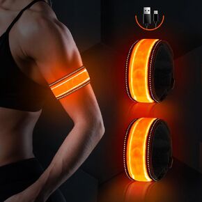 LED Armband Rechargeable for Running Walking, Safety Night Light Up Running Gear, High Visibility Reflective Luminous Armband, Adjustable Glow Accessories for Men Women (2 Pack)