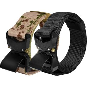 WOLFHUNT Mens Tactical Belt 2 Pack, Nylon Belt Heavy Duty Metal Buckle, Military Hiking Rigger 1.5" Work Belt Quick-release