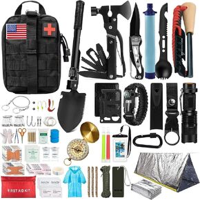 Emergency Survival Kit and First Aid Kit for Outdoor, Professional Outdoor Tools for Camping, Outdoor, Adventure, Hiking and Hunting, Survival Gear with Molle System