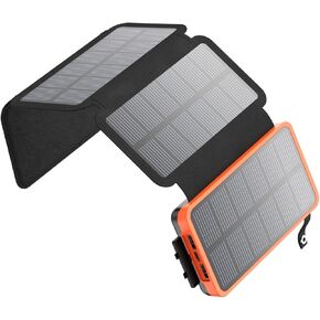 A ADDTOP Solar Charger Power Bank 25000mAh - 3A Fast Charge Solar Phone Charger PD QC 3.0 Battery Pack with 4 Solar Panels, 3 USB Ports for Smartphones Tablets Outdoor Camping Hiking