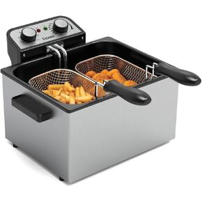 Electric Deep Fryer with Basket,1750W 5L 21 Cups Stainless Steel Electric Oil Fryer with 3 Frying Baskets, Adjustable Temperature,View Window Lid,Countertop Stainless Steel Body Deep Fryer Pot