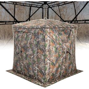GYMAX Hunting Blind, 3 Person Pop up See Through Camouflage Deer Blind with Silent Sliding, Windows, Carrying Bag, Portable Folding Ground Blind for Dove Turkey Hunting Outdoor