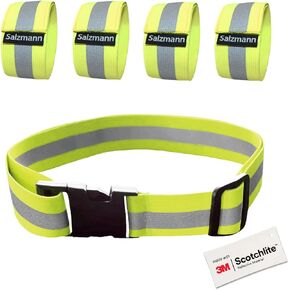 Salzmann Reflective Belt and Arm/Leg Bands | Elastic High Visibility Bands for Running, Cycling and Night Walking | Made with 3M Scotchlite