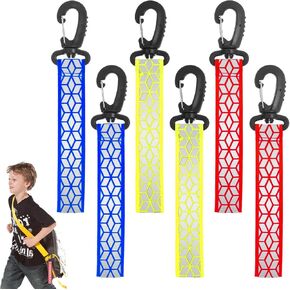 Grevosea 6Pcs Reflective Strips, Safety Reflector Pendants Reflective Pendants Safety Key Chains Reflective Tags Keyring for Backpack Clothes Wheelchair Cycling Walking Running (Red, Yellow, Blue)