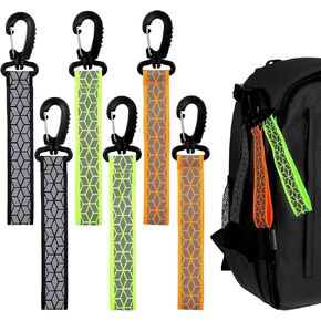 6Pcs Safety Reflective Strips, Night Reflector Pendants Reflector Backpack Tags Reflective Key Chains Strap with Hanging Buckle for Outdoor Climbing Camping Cycling