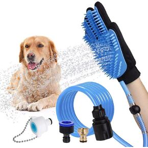 Dog Bath Brush Pro - Sprayer & Scrubber Tool in One Indoor/Outdoor Bathing Supplies Pet Grooming for Dogs or Cats with Long Short Hair Wash Hose Shower Attachment, Blue, 320oz, 0.8 pounds