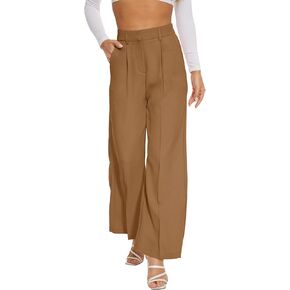 FUNYYZO Women Suit Pants Wide Leg Pants High Elastic Waisted in The Back Business Work Trousers Long Straight