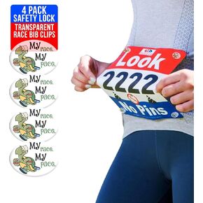 bibSNAPS Clear Race Bib Clips - Safety Lock Fasteners - Secures Running, Marathon, Cycling and Event Number, Non Magnetic, Easy to Use - Replacement for Pins & Magnets - My Race, My Pace Turtle (4pcs)
