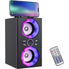 Portable Bluetooth Speaker with TWS, Lights, Remote Control and Phone Holder,Multiple Inputs for Music Playback,20W Wireless Subwoofer, TF Card Slot, USB Port, AUX Input, Type C Cable