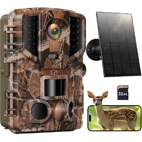 Solareye Trail Camera WiFi - 48MP 2.7K Game Camera with Night Vision Motion Activated with 32GB SD Card,120° Detection Angle,Built-in 5000mAh Battery 0.2s Trigger Speed IP66 for Wildlife Monitor (US)
