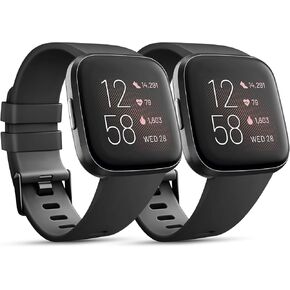 2 Pack Bands Compatible With Fitbit Versa/Versa 2 / Versa Lite/Versa SE, Classic Soft Silicone Sport Strap for Women Men
