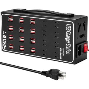 Multiple USB Charging Station, RUANSZZ 40 Port 200 Watt (40A) USB C Charger Block with Power Switch, Multiple USB Desktop Charger Station, Suitable for Shops, Hotels, Schools, Shopping malls
