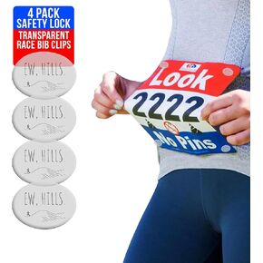 bibSNAPS Clear Race Bib Clips - Safety Lock Fasteners - Secures Running, Marathon, Cycling and Event Number, Non Magnetic, Easy to Use - Replacement for Pins & Magnets - Ew, Hills (4pcs)