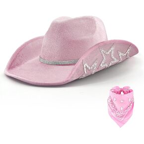 Cowboy Hat with Rhinestone, Rhinestone Cowgirl Hat with Bandana Women Halloween Christmas Bachelorette Party Costumes (Black Star Rhinestone Cowboy hat)
