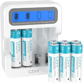 AA Rechargeable 1.5V Batteries with White LCD Fast-Charger (Pack of 8)