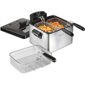 Hamilton Beach Triple Basket Electric Deep Fryer, 19 Cups / 4.5 Liters Oil Capacity, Lid with View Window, Professional Style, 1800 Watts, Stainless Steel (35034)