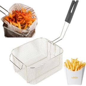 Handle Deep Frying Basket Metal Mesh Electric Fryer Basket, Breathable Design, Portable Handle, Suitable for Commercial Electric Fryer