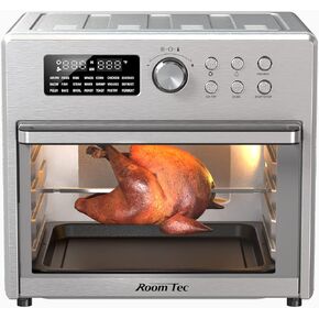 LOVMOR 26 Quart Air Fryer Oven with 9 Accessories,21-in-1 Smart Large Airfryer,Countertop Convection Toaster Ovens for Rotisserie,Baking,Dehydrators,Grills, Stainless steel, 15.7"*13.7"*12.1"