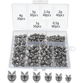 250Pcs Split Shot Fishing Weights Sinkers, 6 Sizes Removable Round Assortment Open Mouth Fly Fishing Weight Clip on Sinker Weight Freshwater Saltwater Fishing Accessories