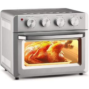 Rainfally 19QT 1550W Air Fryer Toaster Oven Combo, 7-in-1 Countertop Convection Oven w/Air Fry, Bake, Broil, Toast, Dehydrate, Pizza, Warm Function, Timer, Temperature Control, 5 Accessories (Silver)