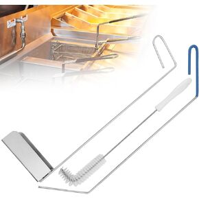 Fryer Cleaning Tools 3 Piece Set, L Shaped Fryer Cleaning Brush, Deep Fryer Cleanout Rod, V-Shaped Deep Fryer Crumb Strainer Scoop for Deep Fryer with a Basket, Large Commercial Fryer